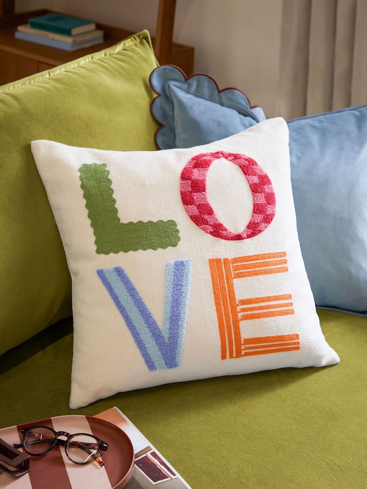 Furn Multicoloured Love Tuft Feather Filled Cushion - Image 1 of 6 Furn Multicoloured Love Tuft Feather Filled Cushion - Image 1 of 6
