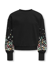 ONLY KIDS Black Floral Sleeve Detail Sweatshirt - Image 4 of 5