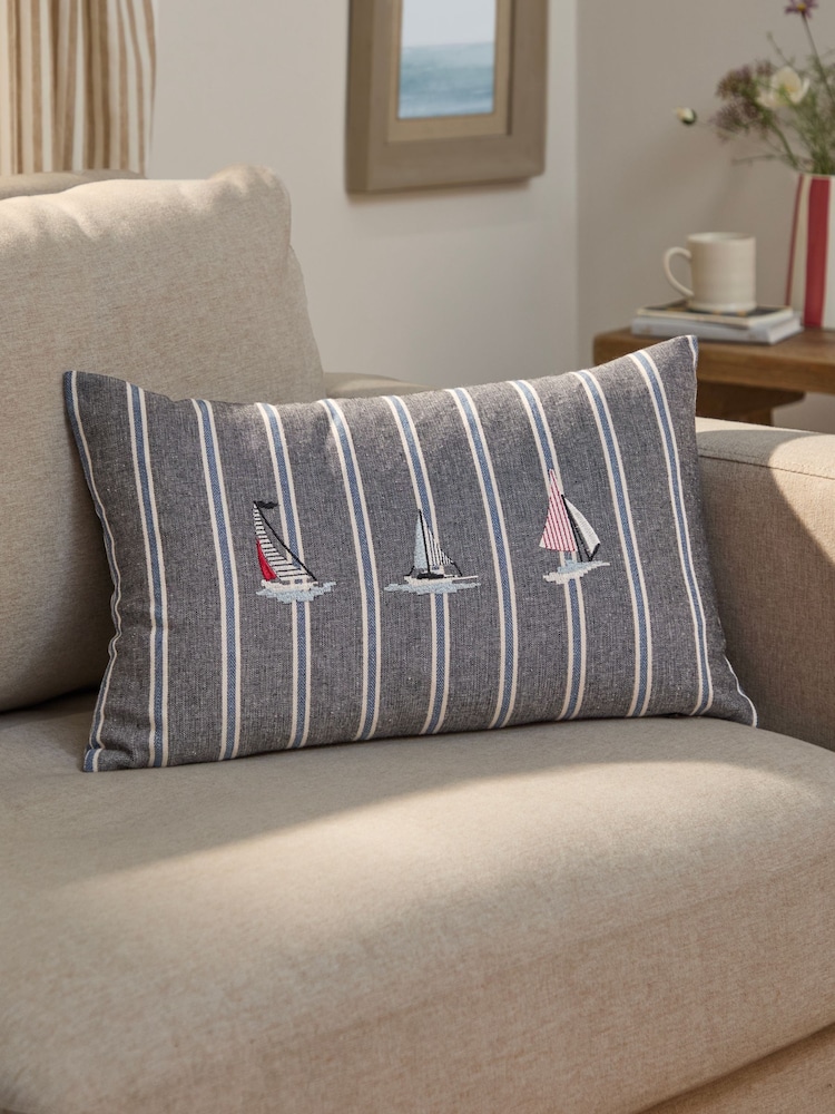Wylder Navy Abersoch Regatta Feather Filled Cushion - Image 1 of 6 Wylder Navy Abersoch Regatta Feather Filled Cushion - Image 1 of 6