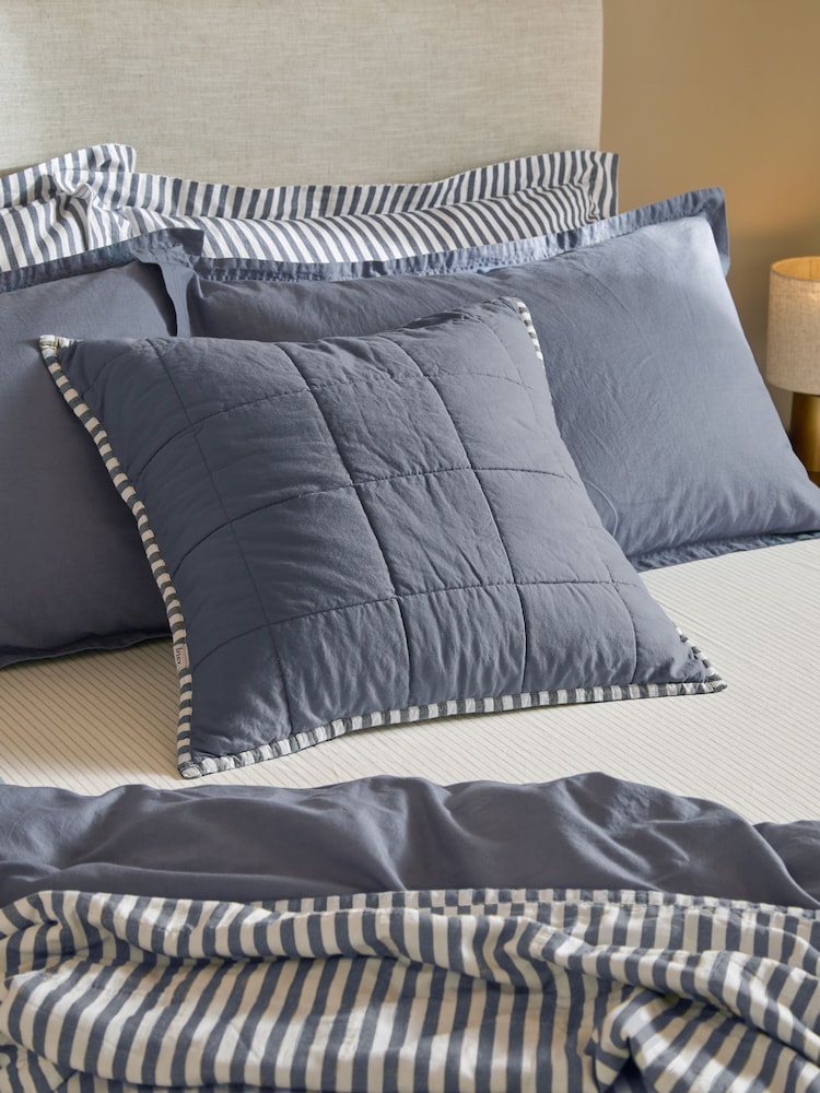 Yard Navy / Denim Blue Hebden Stripe Cotton Fibre Filled Cushion 55x55cm - Image 1 of 5