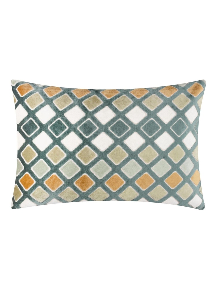 Furn Green Metro Diamond Velvet Fibre Filled Cushion - Image 2 of 6