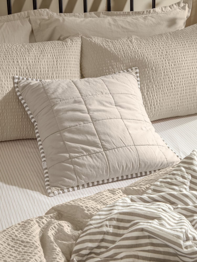 Yard Mole / Stone Hebden Stripe Cotton Feather Filled Cushion 55x55cm - Image 1 of 4 Yard Mole / Stone Hebden Stripe Cotton Feather Filled Cushion 55x55cm - Image 1 of 4