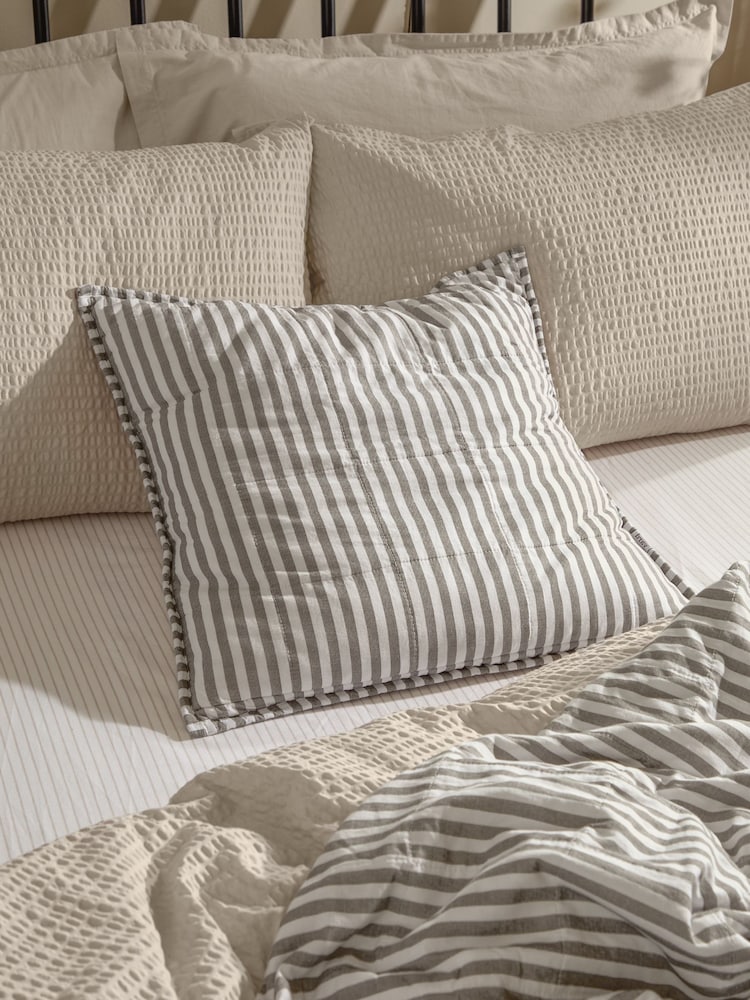 Yard Mole / Stone Hebden Stripe Cotton Feather Filled Cushion 55x55cm - Image 2 of 4 Yard Mole / Stone Hebden Stripe Cotton Feather Filled Cushion 55x55cm - Image 2 of 4