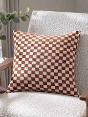 HÖEM Copper Larro Chenille Checkerboard Feather Filled Cushion - Image 1 of 4