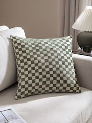 HÖEM Smoke Green Larro Chenille Checkerboard Fibre Filled Cushion - Image 1 of 4