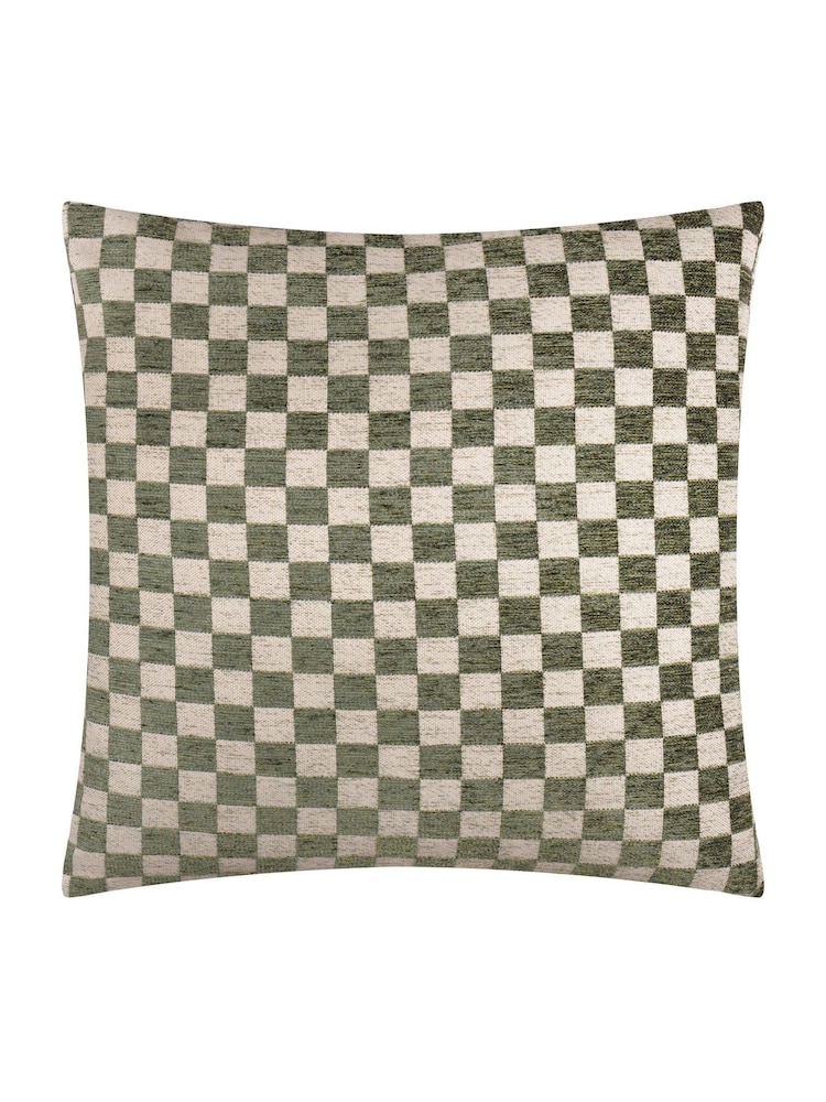 HÖEM Smoke Green Larro Chenille Checkerboard Fibre Filled Cushion - Image 2 of 4 HÖEM Smoke Green Larro Chenille Checkerboard Fibre Filled Cushion - Image 2 of 4