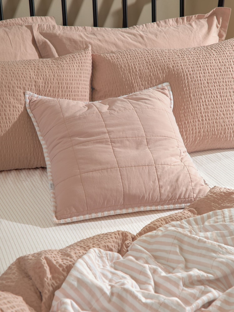 Yard Blush / Cotta Hebden Stripe Cotton Fibre Filled Cushion 55x55cm - Image 1 of 4 Yard Blush / Cotta Hebden Stripe Cotton Fibre Filled Cushion 55x55cm - Image 1 of 4