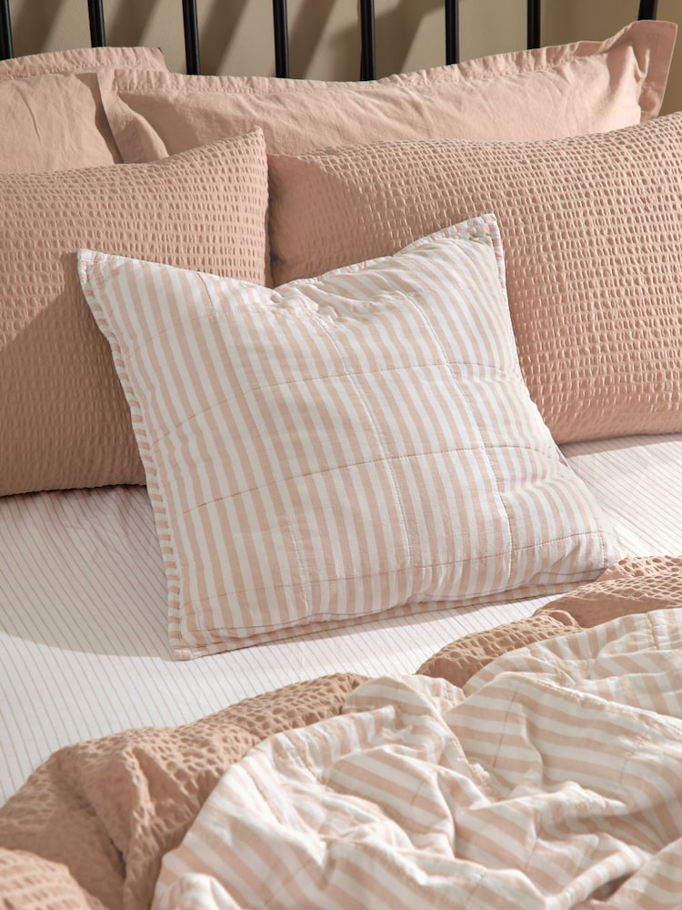 Yard Blush / Cotta Hebden Stripe Cotton Fibre Filled Cushion 55x55cm - Image 2 of 4 Yard Blush / Cotta Hebden Stripe Cotton Fibre Filled Cushion 55x55cm - Image 2 of 4
