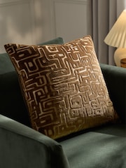 HÖEM Brown Soren Cut Velvet Feather Filled Cushion - Image 1 of 6