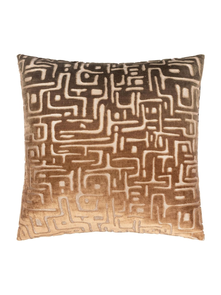 HÖEM Brown Soren Cut Velvet Feather Filled Cushion - Image 2 of 6