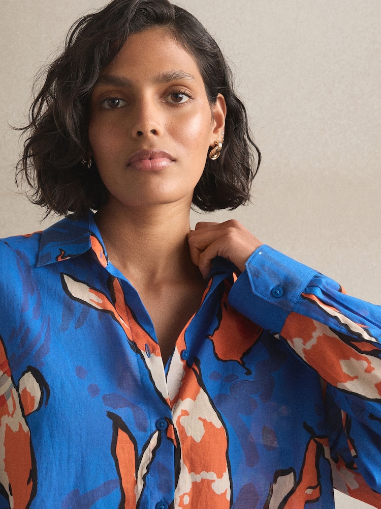 Daniel Quirke X Next Cobalt Blue Koi Fish Print Relaxed Long Sleeve Cotton Lightweight Shirt - Image 4 of 4 Daniel Quirke X Next Cobalt Blue Koi Fish Print Relaxed Long Sleeve Cotton Lightweight Shirt - Image 4 of 4