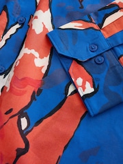 Daniel Quirke X Next Cobalt Blue Koi Fish Print Relaxed Long Sleeve Cotton Lightweight Shirt - Image 6 of 8