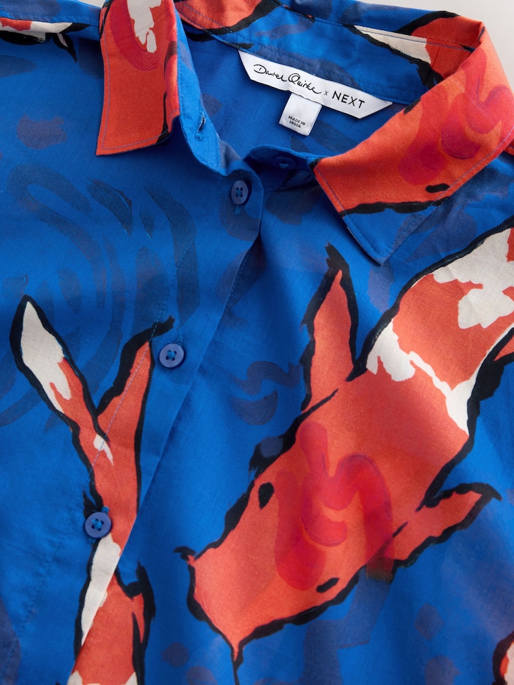 Daniel Quirke X Next Cobalt Blue Koi Fish Print Relaxed Long Sleeve Cotton Lightweight Shirt - Image 8 of 8 Daniel Quirke X Next Cobalt Blue Koi Fish Print Relaxed Long Sleeve Cotton Lightweight Shirt - Image 8 of 8