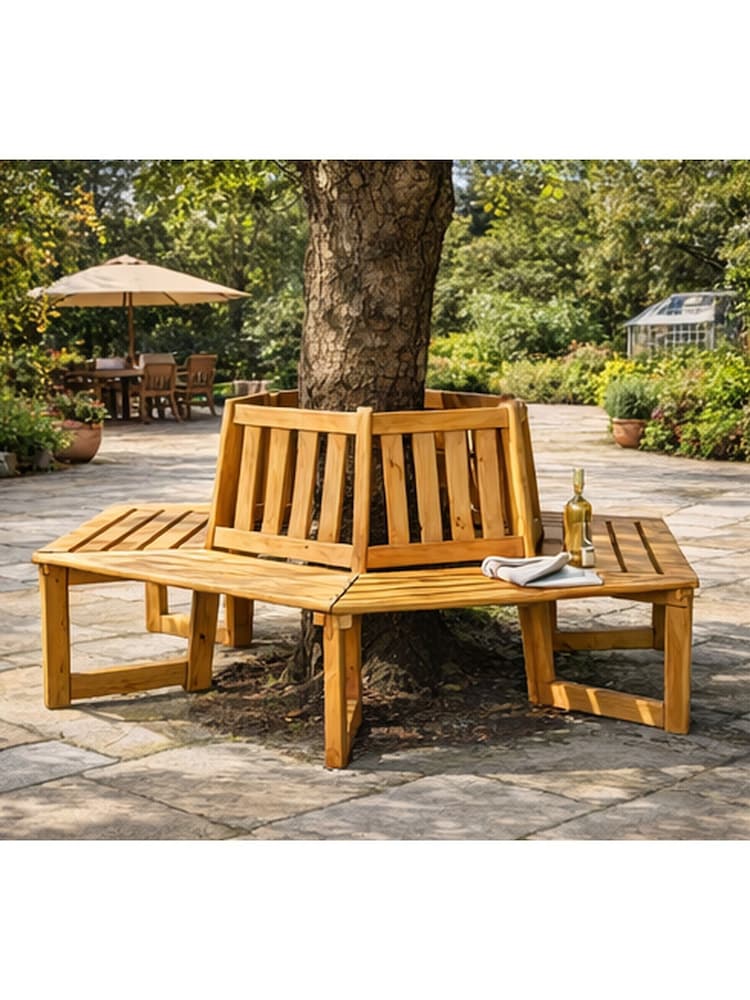 Promex Brown 360 Degree Wooden Tree Seat - Image 2 of 5