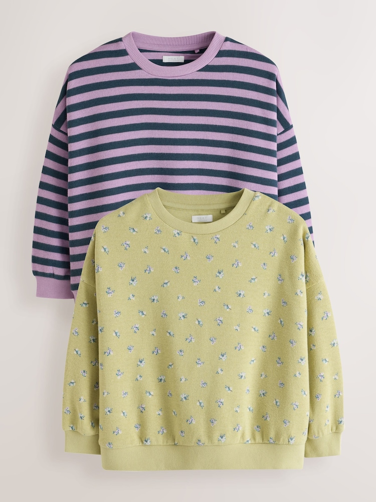 Green/Purple Cosy Rib Sweatshirts 2 Pack (3-16yrs) - Image 1 of 6
