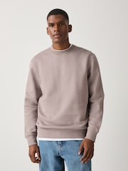 Stone Neutral Regular Fit Heavyweight Cotton Rich Crew Neck Sweatshirt - Image 1 of 4