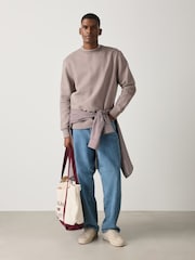 Stone Neutral Regular Fit Heavyweight Cotton Rich Crew Neck Sweatshirt - Image 2 of 4