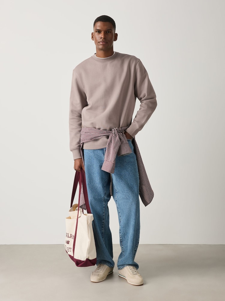 Stone Neutral Regular Fit Heavyweight Cotton Rich Crew Neck Sweatshirt - Image 2 of 4 Stone Neutral Regular Fit Heavyweight Cotton Rich Crew Neck Sweatshirt - Image 2 of 4