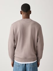 Stone Neutral Regular Fit Heavyweight Cotton Rich Crew Neck Sweatshirt - Image 3 of 4