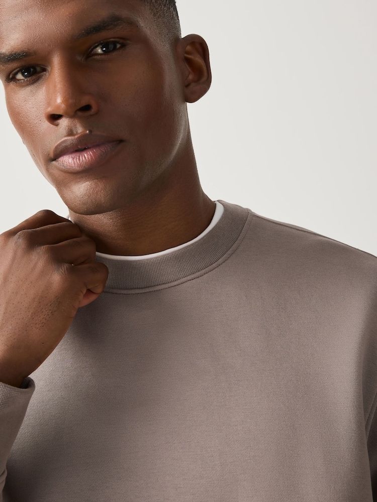 Stone Neutral Regular Fit Heavyweight Cotton Rich Crew Neck Sweatshirt - Image 4 of 4 Stone Neutral Regular Fit Heavyweight Cotton Rich Crew Neck Sweatshirt - Image 4 of 4