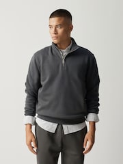 Slate Grey Cotton Rich Jersey Quarter Zip Sweatshirt - Image 1 of 4