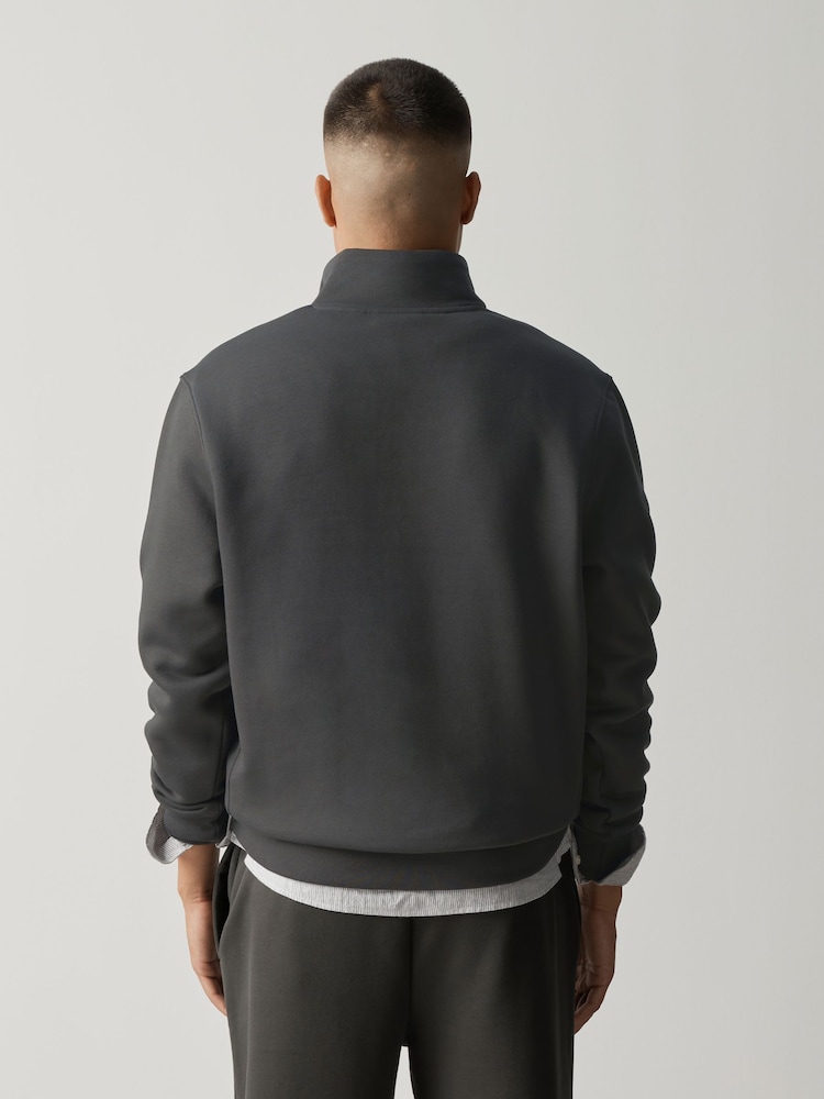 Slate Grey Cotton Rich Jersey Quarter Zip Sweatshirt - Image 2 of 4