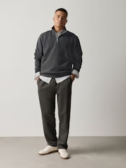 Slate Grey Cotton Rich Jersey Quarter Zip Sweatshirt - Image 3 of 4
