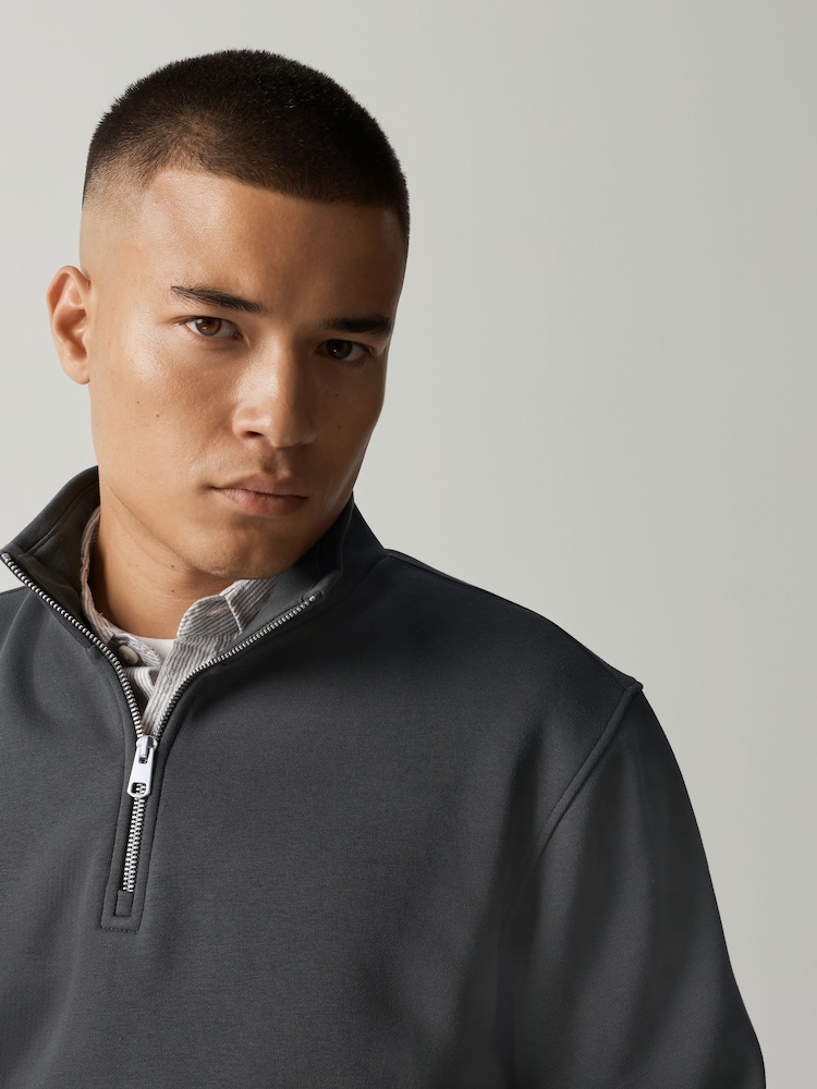 Slate Grey Cotton Rich Jersey Quarter Zip Sweatshirt - Image 4 of 4
