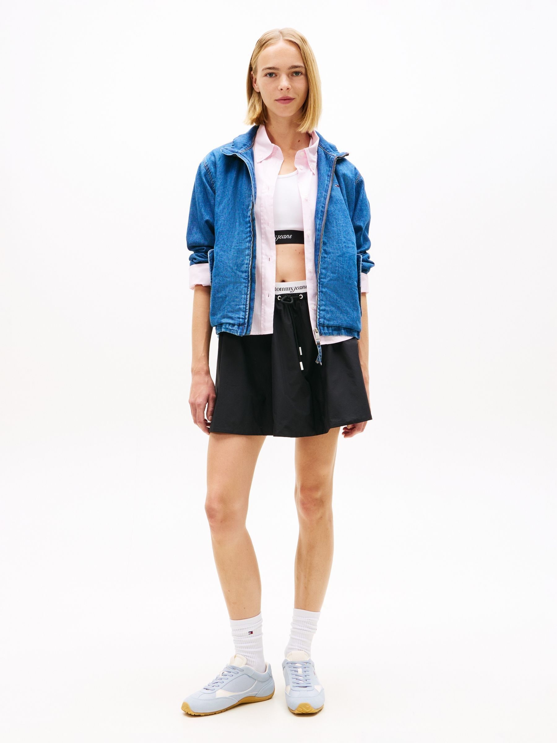 トップス sheer chambray half coat Buy Tommy Jeans Blue Zip-Thru Chambray Denim Jacket from Next