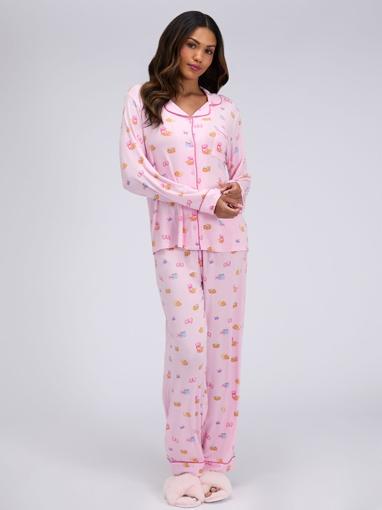 Boux Avenue Pink Breakfast Print Modal Pyjamas Set - Image 1 of 6
