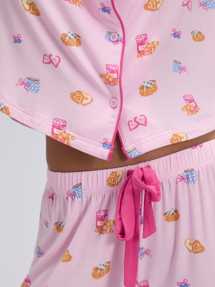 Boux Avenue Pink Breakfast Print Modal Pyjamas Set - Image 6 of 6