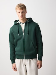 Dark Green Hooded Cotton Rich Heavyweight Jersey Full Zip Hoodie - Image 1 of 7