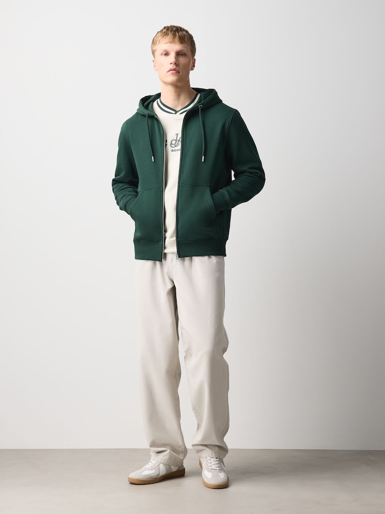 Dark Green Hooded Cotton Rich Heavyweight Jersey Full Zip Hoodie - Image 2 of 7 Dark Green Hooded Cotton Rich Heavyweight Jersey Full Zip Hoodie - Image 2 of 7