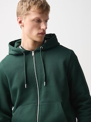 Dark Green Hooded Cotton Rich Heavyweight Jersey Full Zip Hoodie - Image 4 of 7
