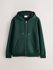 Dark Green Hooded Cotton Rich Heavyweight Jersey Full Zip Hoodie - Image 5 of 7