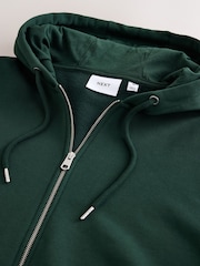Dark Green Hooded Cotton Rich Heavyweight Jersey Full Zip Hoodie - Image 6 of 7
