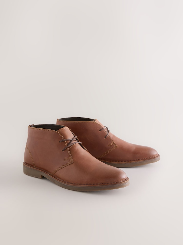 Tan Brown Leather Desert Boots - Image 1 of 5