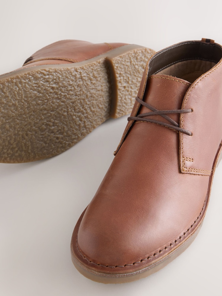 Tan Brown Leather Desert Boots - Image 5 of 5
