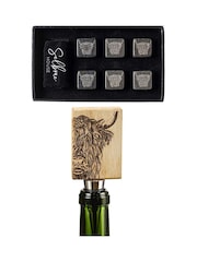 Selbrae House Black Highland Cow Bottle Stopper & Whisky Stones Set - Image 1 of 4