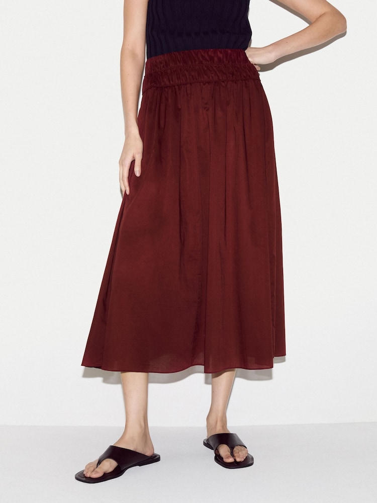 Jigsaw Red Cotton Voile Ruched Skirt - Image 1 of 5