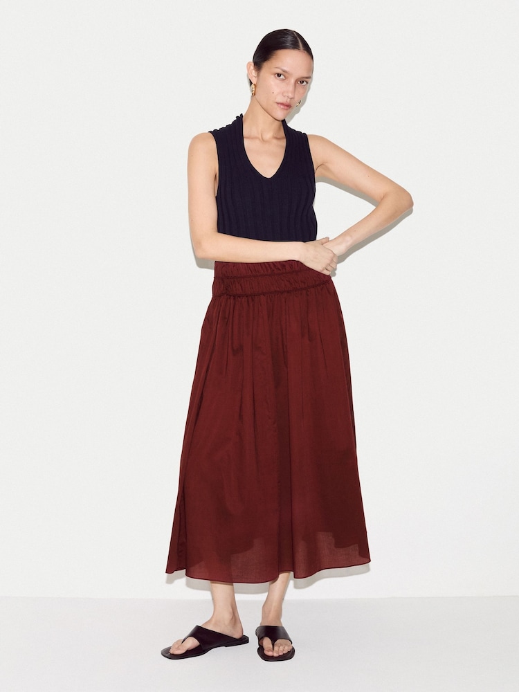Jigsaw Red Cotton Voile Ruched Skirt - Image 2 of 5