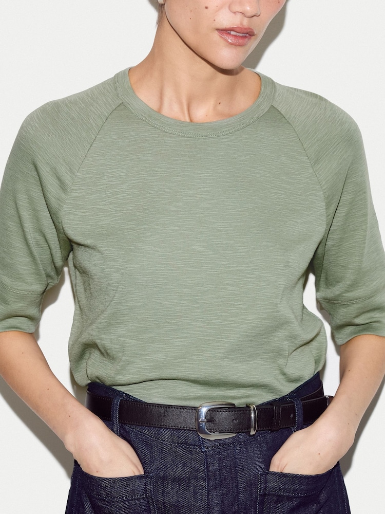 綠色 - Jigsaw Cotton Luxe Raglan Short Sleeve T-Shirt - 圖片 2/5