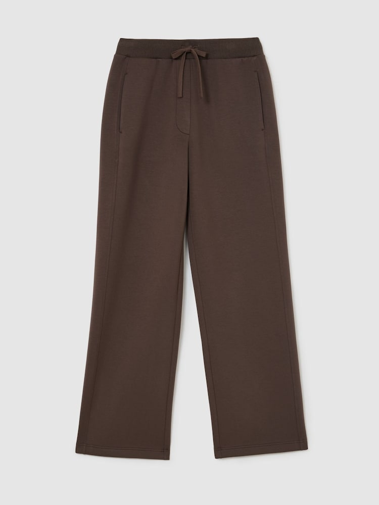 Reiss Mocha Brown Laney Premium Interlock Wide-Leg Joggers - Image 2 of 7 Reiss Mocha Brown Laney Premium Interlock Wide-Leg Joggers - Image 2 of 7