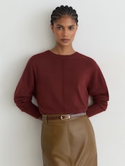 Madilim na Pula - Reiss Colette Wool-Blend Reverse-Seam Jumper with Cashmere - Larawan 1 ng 8