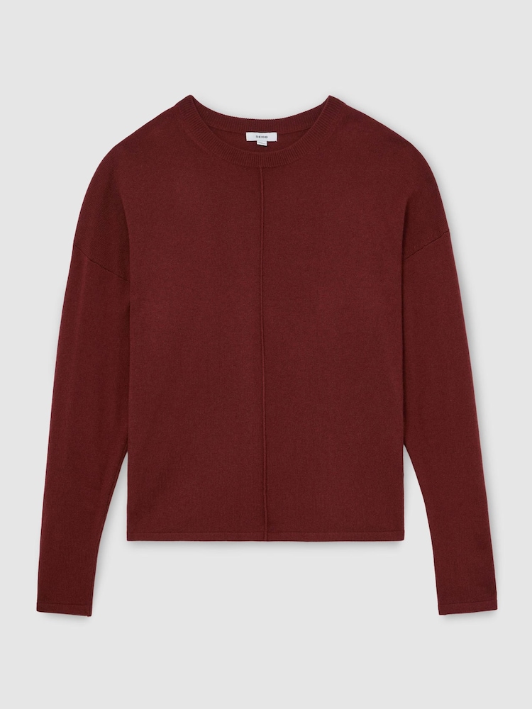 Madilim na Pula - Reiss Colette Wool-Blend Reverse-Seam Jumper with Cashmere - Larawan 2 ng 8 Madilim na Pula - Reiss Colette Wool-Blend Reverse-Seam Jumper with Cashmere - Larawan 2 ng 8