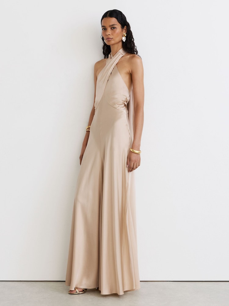 neutral champagne dresses Reiss Show a little leg Occasion:EVENING Size:4XL (US 16 / UK 20) CLAUDIA BLUE DRESS Mismatched champagne bridesmaid