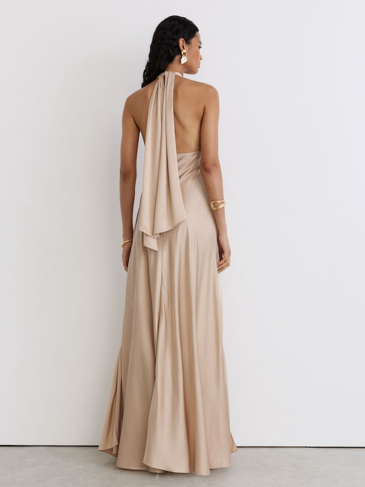 reiss champagne dress Color:All Ivory wool dress ASOS DESIGN tie back Reiss fae dress neckline Side pockets Side