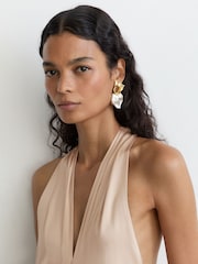 Reiss Champagne Neutral Lilianna Satin Halterneck Empire-Line Maxi Dress - Image 6 of 9