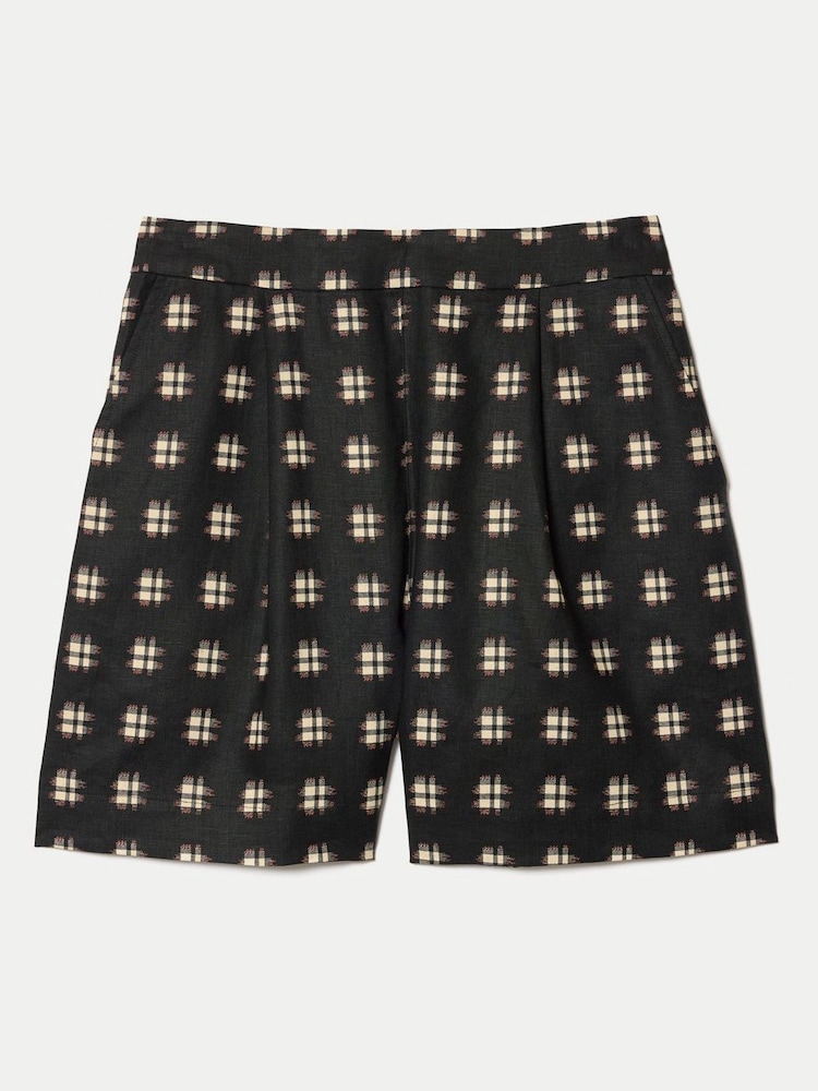 Jigsaw Black Japanese Check Linen Shorts - Image 6 of 6 Jigsaw Black Japanese Check Linen Shorts - Image 6 of 6