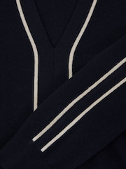 Reiss Navy/Ivory Mila Wool-Blend V-Neck Stripe-Detail Jumper with Cashmere - Image 6 of 6